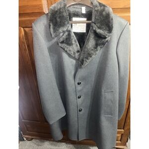 Vintage 44 L Long London Fog Textured Faux Fur Gray Men's Over Coat
